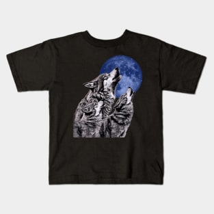 Three Wolves Howling at the Moon Wolf Kids T-Shirt